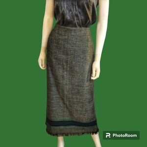 VTG SIMPLY RUSSELL 1990s Cowboy Core Black Aztec Fringe Maxi Skirt